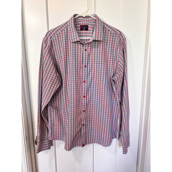 UNTUCKit Plaid Tommasi Wrinkle Free Regular Fit Button Down Shirt Red Blue Large - Picture 1 of 10